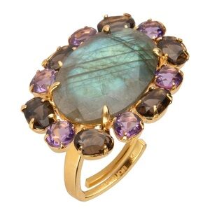 Large One of a kind Gold Amethyst Cocktail Ring Adjustable Size